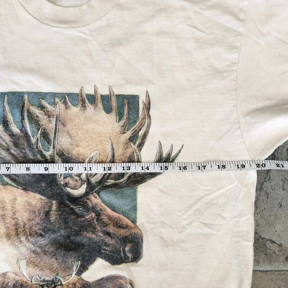Vtg‎ 90s Alaska Shirt L Moose Fruit Of The Loom Single Stitch Spellout Travel - Picture 7 of 8